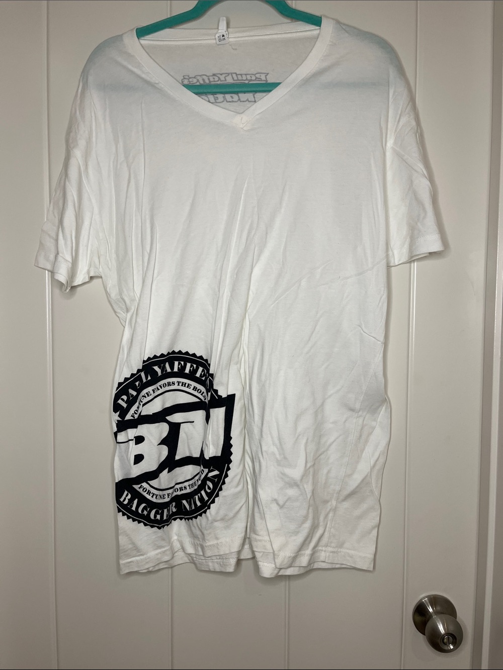 Next Level Apparel White V-Neck Tee with Black Graphic